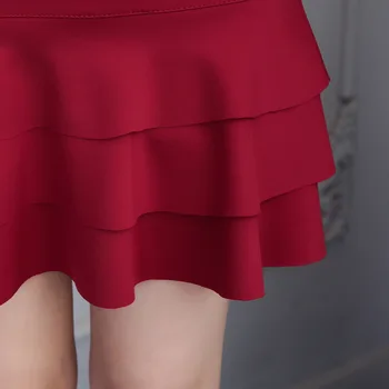 2019 Primavera Sexy Faldas De Capas De Las Mujeres De Corea Delgado Sólidos De Alta Cintura Elástica Falda Plisada De Tamaño Más Negro Rojo Una Línea De Falda