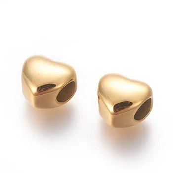 10pcs 304 de Acero Inoxidable de Corazón Europeo, Grandes Perlas del Agujero de Oro para la fabricación de la joyería de la Pulsera de los Accesorios,agujero: 5m m