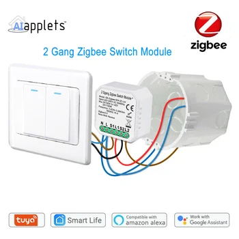 Tuya Zigbee 3.0 Interruptor Inteligente Controlador del Módulo de Relé de 10A Interruptor de 2 vías de Pared BRICOLAJE Interruptor de la Luz de Alexa Echo principal de Google Zigbee2Mqtt