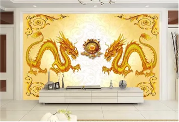 Personalizado mural de la foto 3d papel pintado de estilo Chino dragón doble juego de la bola de la decoración de la pintura 3d murales de papel tapiz para paredes 3 d