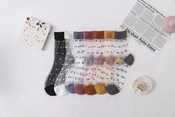 20Pair/lote de la Moda de colores Patrón de Punto de las Mujeres Calcetines de Encaje Único Transparente Calcetín