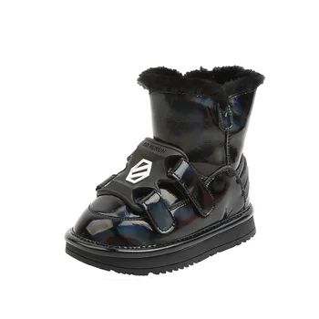 El Invierno De Los Niños De Piel De Botas Para La Nieve De Las Niñas De Bebé De Cuero Genuino Botas De Tobillo De Los Niños Suave Marca De Zapatos De Niño Zapatos Negro Caliente Botas Nuevas