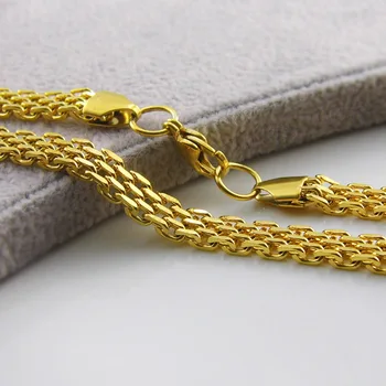 Los Hombres de la moda Masculina de Oro Collar de Cadena de Oro Planos de Acero Inoxidable de la cadena de malla de 6 mm de Ancho Collar de la Joyería Para los Hombres de Regalo