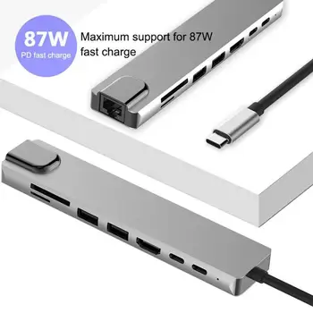 8 en 1 Tipo-C HUB USB-C a 4K HDMI /USB3.0 /RJ45 /Gigabit LAN /PD de Carga /TF Lector de Tarjetas USB del Adaptador Divisor De MacBook Pro