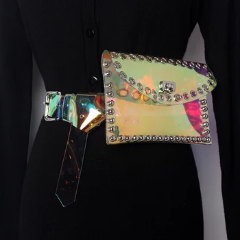 HATCYGGO las Mujeres de la Moda Correa de la Cintura Bolsa Riñonera de PVC Transparente de Plástico Bum Bolsas Hembra Pequeño Remache Paquete de la Cintura de Teléfono en el Pecho de la Bolsa de