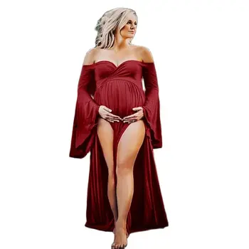 La Fotografía Vestido Sexy Maxi Maternidad Disparar Vestidos Shoulderless Trailing Embarazo Vestido De La Foto De La Proposición De Ropa Para Mujeres Embarazadas