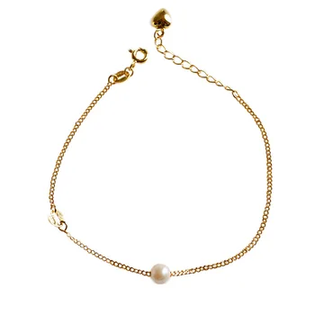 SHANICE coreano S925 plata esterlina de la moda temperamento de oro de color de perla de agua dulce de la pulsera de cadena de la cadena femenina