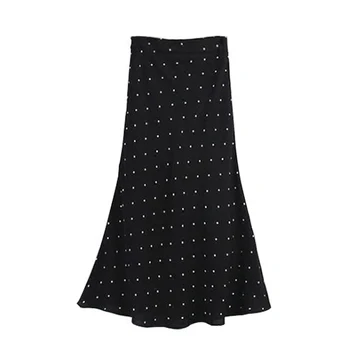 Corea Punto Negro de la Falda de las Mujeres de corea del Vintage Chic Faldas Puntos de Cintura Alta Falda de Una línea de la universidad