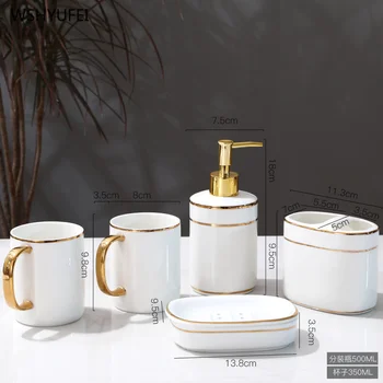 De estilo europeo de la cerámica Accesorios de Baño set de Cinco piezas set Par de enjuague de la taza en el plato de Jabón Hogar baño de Lavado conjunto