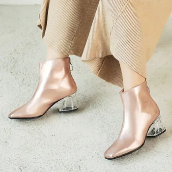 ZVQ Mujer Zapatos de 2019 Otoño Nueva Moda Sexy de pies Cuadrados de Cuero Genuino Botas de Tobillo Fuera de Tacones Postal de Zapatos de Envío de la Gota