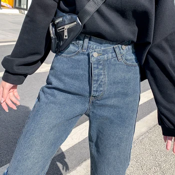 Nueva Irregular Vaqueros Rectos De Mujer De Moda De Alta Cintura Jeans De Denim De Mujer Retro Streetwear Novio Mom Jeans 2020 Otoño