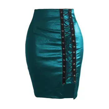 Falda de cuero de Cintura Alta Delgada Parte Lápiz Falda de las Mujeres de Cuero de la PU de la Falda de la Falda de las Señoras de gran Tamaño 5XL