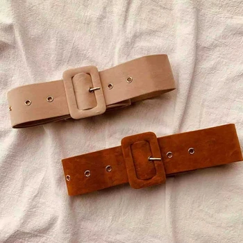 Gamuza Cinturones de Mujer Otoño Invierno Abrigo de Cinturones de Color Fuerte Estilo Salvaje Banda de la Cintura cierre de Hebilla Forrado de Franela Vintage Cinturones