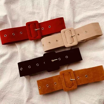 Gamuza Cinturones de Mujer Otoño Invierno Abrigo de Cinturones de Color Fuerte Estilo Salvaje Banda de la Cintura cierre de Hebilla Forrado de Franela Vintage Cinturones