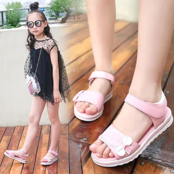 2020 de Verano de la Moda de Niño Niña Rosa Blanco Arco Sandalias de Playa de la Princesa Plana Zapatos de Bebé de Niña de No-deslizamiento Suave de la parte Inferior Romano Zapatos