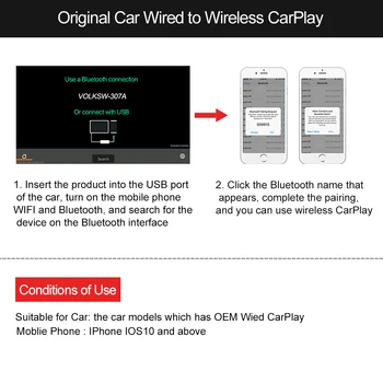 Carlinkit 2.0 CarPlay Inalámbrica para Volkswagen 2016-2020 Carplay 2 Adaptador de Aire Activador Dongle USB para el IPhone de Apple IOS 13 2.0