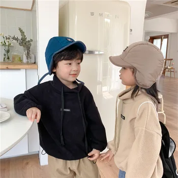 Los niños de Lana Abrigo Chaqueta 2020 Otoño Nuevos Niños coreanos Peludo Sweatershirt Infantil Niños y Niñas de Cuello de Pie Pullover Tops
