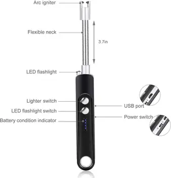 Eléctrica de Larga USB Arco más Ligero de Carga del LED Cigarrillo Flexible Encendedor de cocina a Gas Cocina Camping de la Vela de la BARBACOA más Ligero de utensilios de Cocina
