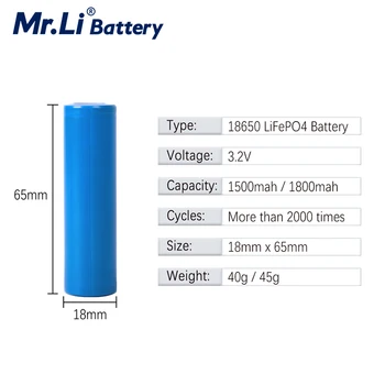 Lifepo4 18650 batería de 3.2 V 1500mah batería 1800mah Batería Recargable Largo del Ciclo de Vida Para la Linterna LED de Electrodomésticos EV fuente de Alimentación