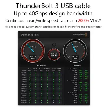 PD 60W Thunderbolt 3 cable de Certificados de 40 gbps Tipo C a C USB velocidad USB C para MacbookPro de Carga Rápida Cable de Datos Emark Chip