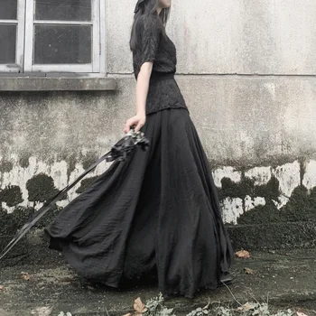 [EAM] Alta Cintura con Elástico Negro Asimétrico Split Largo de Medio cuerpo de la Falda de las Mujeres de Moda de la Marea de Primavera / Otoño 2021 19A-a539