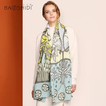 [BAOSHIDI] lana bufanda larga de las mujeres, bufandas de la manera de lujo de la marca, la Dama elegante chal de 2016 regalos de Navidad para amigos de niña