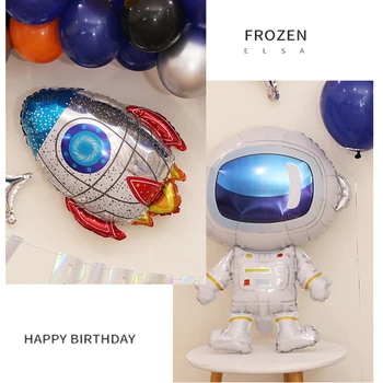 1Set Feliz Cumpleaños Globos Banner Carta de la Ducha del Bebé del Espacio Exterior Astronauta de Globos Para Fiesta de Cumpleaños Decoración de los Favores del Partido