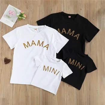 Verano de las Mujeres de la Muchacha de la Carta de Impresión de Manga Corta T-shirt Tops Casual Trajes de la Madre Y la Hija de Mamá Y de Mí Familia Coincidencia de Trajes