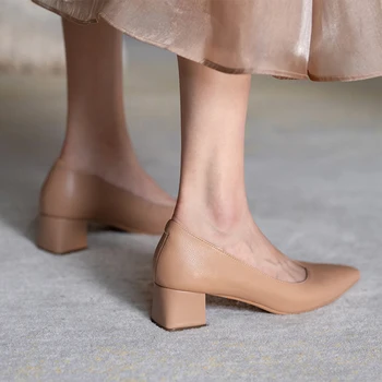 Autuspin 2020 las Mujeres Clásicas de Cuero de Vaca de las Bombas de la Moda Elegante de la Punta del Dedo del pie Zapatos de Vestir Mujer Negro Blanco Zapatos de la Boda del Partido
