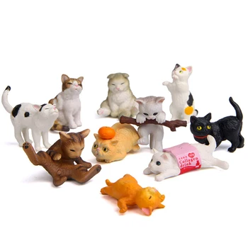 10pc Lindo Gato Conjuntos de Mini Juguete del Animal de la Casa Ornamento de Manualidades de Hadas Bonsai Decoración en Miniatura de la Muñeca de Pastel de la Decoración de DIY Accesorios