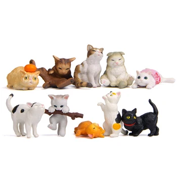 10pc Lindo Gato Conjuntos de Mini Juguete del Animal de la Casa Ornamento de Manualidades de Hadas Bonsai Decoración en Miniatura de la Muñeca de Pastel de la Decoración de DIY Accesorios