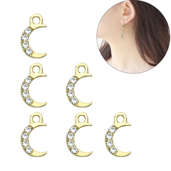 10Pcs Encantos de Color Oro Brillante de diamantes de imitación de la Luna Colgante Encanto Accesorios Para el DIY de la Joyería del Pendiente del Collar de Artesanías hechas a Mano
