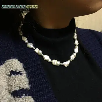 Nuevo tipo de collar pequeño barroco Irregular plaza de estilo de perlas naturales de agua dulce perla Cultivada con 3mm cuentas especiales de la joyería