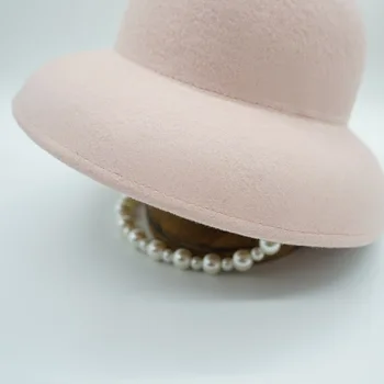 202010-panshi-rosado de francia de estilo Hepburn perla de lana virgen cubo tapa de las mujeres de los pescadores sombrero
