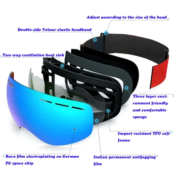 Gafas de esquí para adultos, esférica de gran tamaño gafas, Cardable la miopía, la doble capa antifogging gafas de esquí