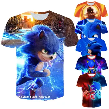 Kawaii Sonic Camiseta de los Niños de dibujos animados Divertidos de Niños/niñas Camiseta de Verano de la parte Superior de Sonic The Hedgehog Gráfico Niños Ropa Casual Niños