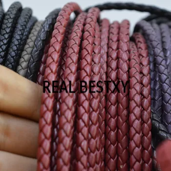 REAL XY 5m/lote de 5 mm rojo Redondo de Cuero Trenzado del Cable Para el Collar de la Pulsera de Cadena de la Cuerda de Rosca de Encaje de la Fabricación de la Joyería DIY pulseras