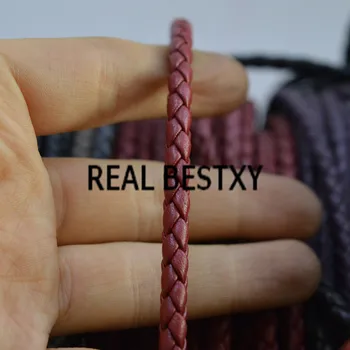 REAL XY 5m/lote de 5 mm rojo Redondo de Cuero Trenzado del Cable Para el Collar de la Pulsera de Cadena de la Cuerda de Rosca de Encaje de la Fabricación de la Joyería DIY pulseras