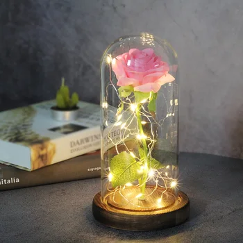 Artificial Eterna Rosa de la bella Y la ia Rosa En la Tapa de Vidrio Luz de Noche LED Para la Decoración del Hogar de la Madre Día de san valentín Nuevo Sí Regalo