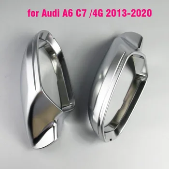 Coche Cubierta del Espejo Para Audi A6 C7 S6 RS6 2013+ Mate Cromo Plata Espejo Retrovisor Cubierta de la Tapa de Protección de la Car Styling