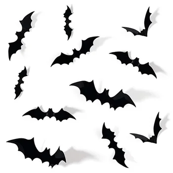 60Pcs Extraíble DIY 3D PVC Decorativo de Miedo Murciélago de la Pared Pegatinas de Halloween Murciélago Negro Decoraciones para el Hogar Calcomanías fuentes del Partido