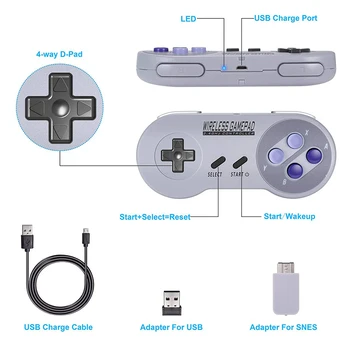Gamepad inalámbrico de 2,4 GHZ palanca de mando De NES/SNES Clásico de Super Nintendo para PC Android Frambuesa Inalámbrico Controlador USB