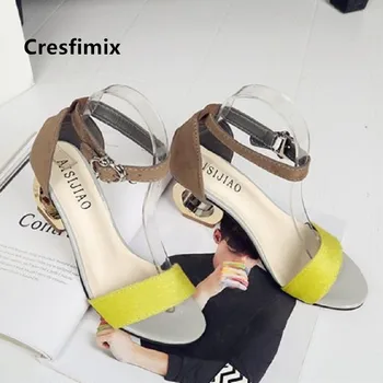 Cresfimix señora sexy de alta calidad para fiesta de verano sandalias de tacón alto de los zapatos de las mujeres de la moda de dulce de leopardo sandalias Frauen Hausschuhe a5370