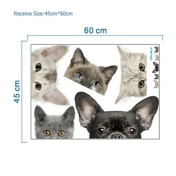 Divertido 3D del Gato del Perro de la Mitad de un Rostro Asomándose Coche etiqueta Engomada de la Pared etiqueta de la Ventana de Arte Calcomanías