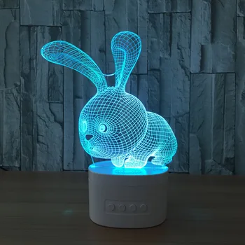 El Conejo 3D Pequeña Luz de Noche Bebé USB LED lámpara de Escritorio de Color Chang Altavoces Bluetooth luces Creativo Atmospheree luz de la noche