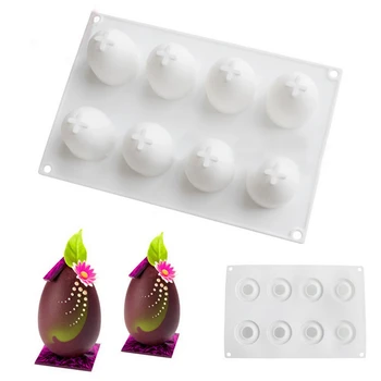 1Pc 8 Cuadrícula de Silicona 3D de la Forma del Huevo Molde de Huevos de Pascua de Chocolate Mousse de Trufa Molde Nuevo