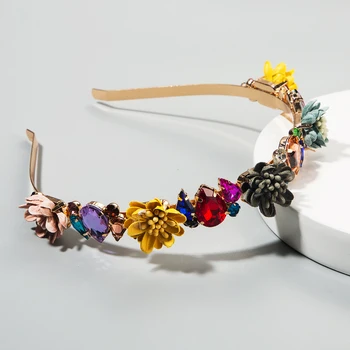 2021 Nuevo Diseño Barroco de la Flor de la Diadema para la Mujer Luxry de Flores Artificiales de colores de Cristal de Novia de Fiesta de la Boda de Metal de bandas para la cabeza