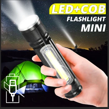 Portátil Linterna de LED Recargable USB construido en batería Potente T6 +COB zoom antorcha de la linterna de la cola imán de Luz de Trabajo