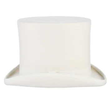 GEMVIE 17cm Fieltro de Lana Blanco Sombrero de Disfraz de Fedora Cilindro de Sombrero para las Mujeres/los Hombres Topper Mad Hatter Partido Derby Sombrero de Mago