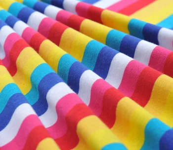Arco iris de tela de tela de Lycra de algodón tejido elástico de cuatro direcciones rayas cielo DIY Costura de ropa de Patchwork infantil ropa 50x170cm